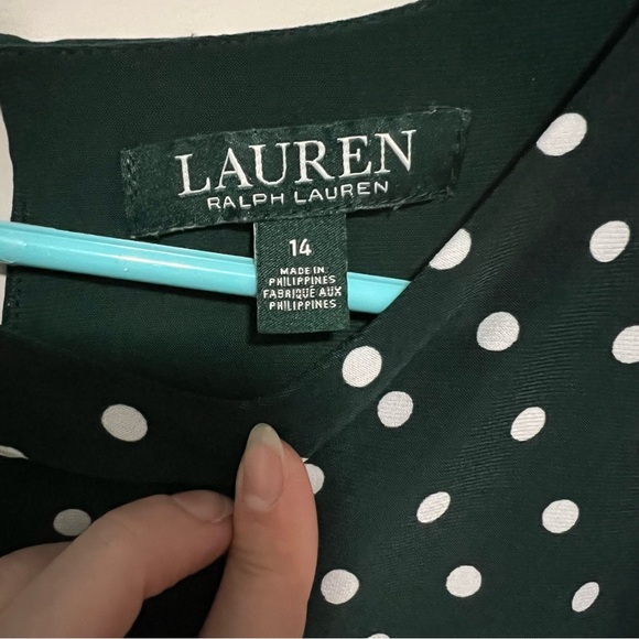 Lauren Ralph Lauren Green Polka Dot Jersey Dress Size 14 - Picture 5 of 5
